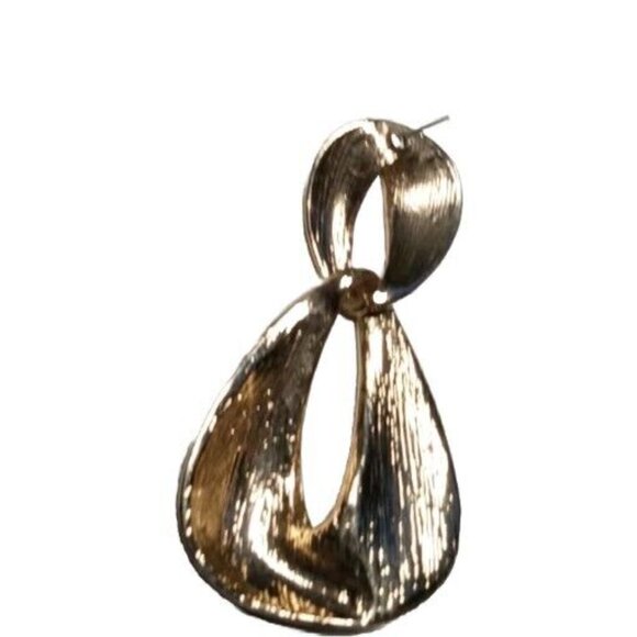 VINTAGE 1980s Gold Tone Black Enamel Dangle Drop Earrings Pierced Rhinestones - Picture 9 of 9